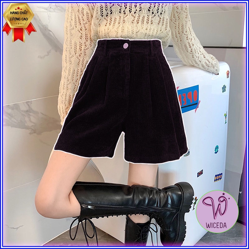 Quần đùi nhung tăm nữ cạp cao chun sau Wiceda , quần short nhung nhiều màu ống rộng tôn dáng phong cách trẻ trung SN411