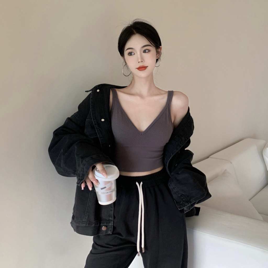 Áo Tank Top Cổ Chữ V Hở Lưng Có Đệm Ngực