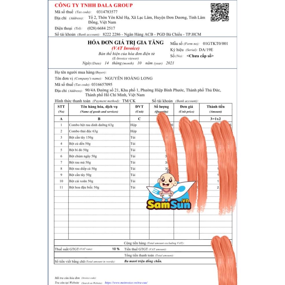 Bột rau củ ăn dặm cho bé từ 6 tháng Dalahouse , date 12/2022-2023