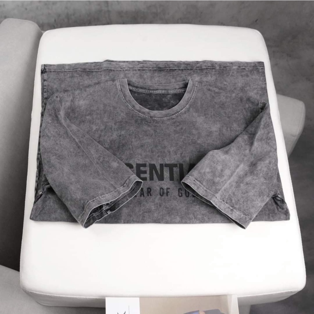 Áo Phông Cổ Tròn Loang Bò In Chữ ESSENTIALL Cao Su, Cotton Siêu Mịn Dày Dặn Thoải Mái Phong Cách AMBITION