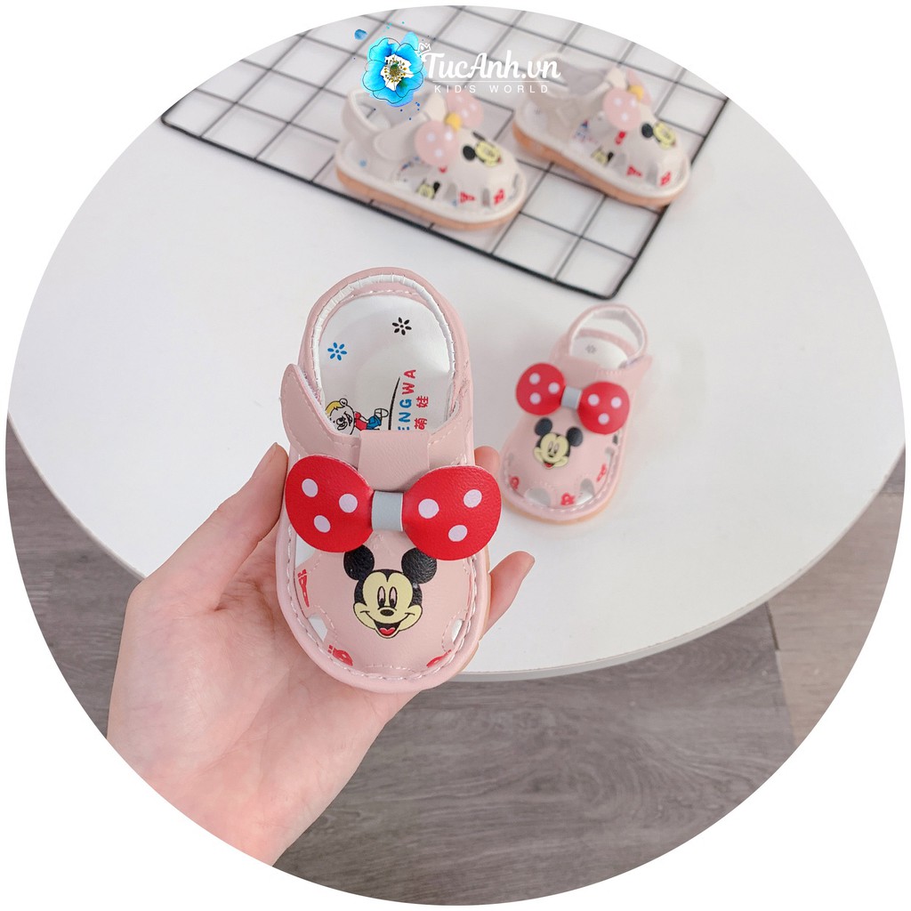 Sandal Tập Đi Cho Bé Gái, Sandal Rọ Mickey Nơ - TucAnh