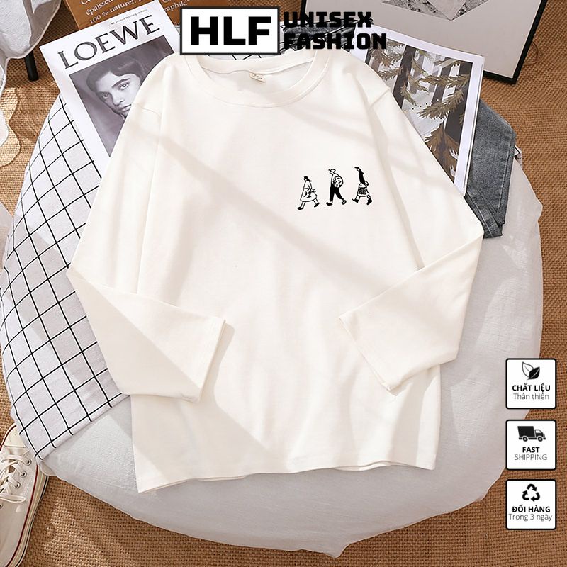 Áo thun dài tay form xuông rộng 3 cô gái đi bộ, áo thu đông nữ HLFashion