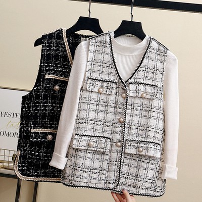 [Hàng order] [Ảnh thật] Áo ghi lê dạ tweed áo khoác cộc tay áo vest không tay sang chảnh A398 | BigBuy360 - bigbuy360.vn