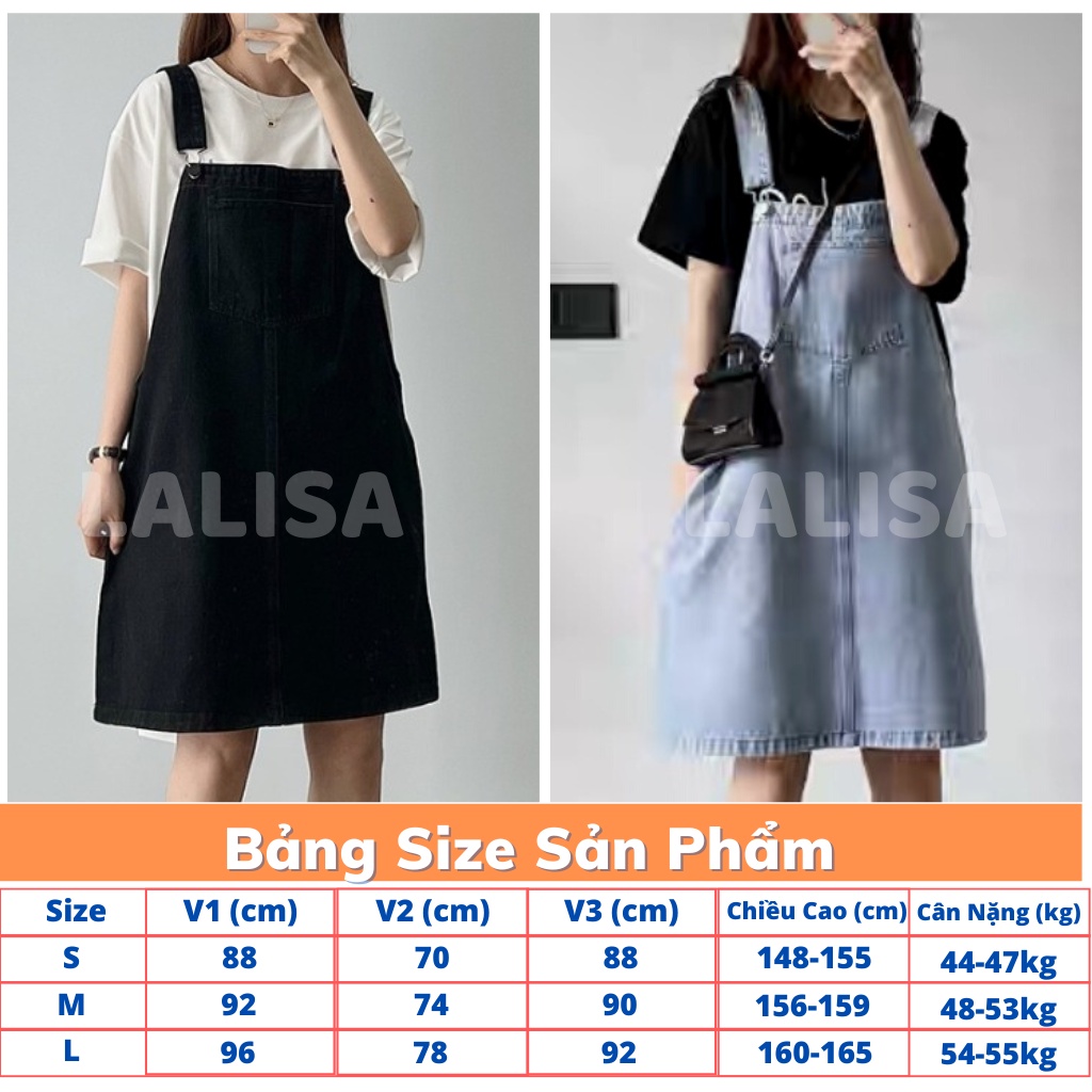 Váy Yếm Nữ LALISA Váy Yếm 2 Dây Phong Cách Vintage Thiết Kế Ngắn Xinh Chất Kaki Ba Màu Trắng Đen Xanh QDE1