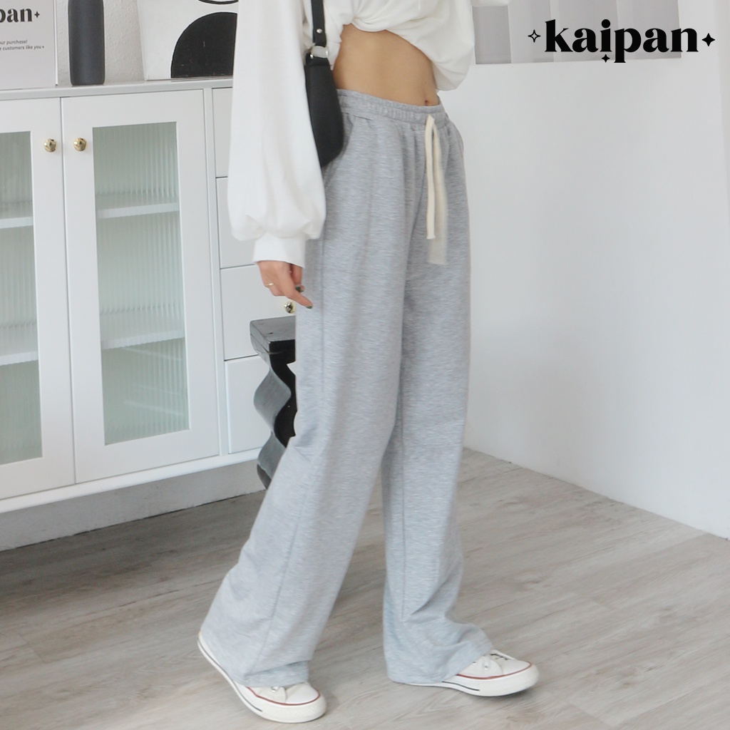Quần ống suông da cá TC, cạp chun co giãn dây rút, lưng cao, size S M L - KAIPAN