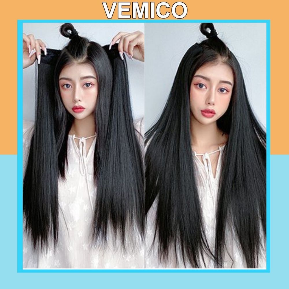 Kẹp tóc giả nữ Vemico tóc dài thằng mềm mượt 6 phím tự nhiên TG20