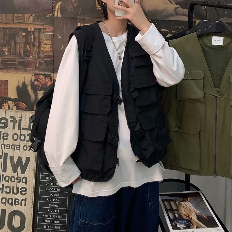 Áo Khoác Không Tay Màu Trơn Phong Cách Quân Đội Thời Trang Hàn Quốc Cho Nam unisex áo vest nam
