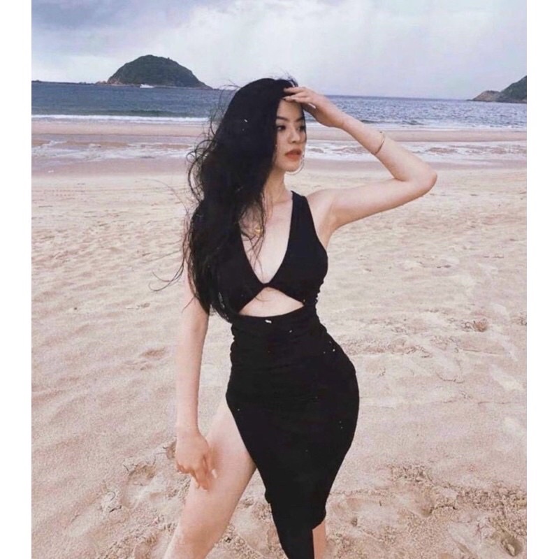 [FREESHIP] Đầm nữ ôm body chất tăm dày xoắn ngực mặc được hai kiểu siêu xinh