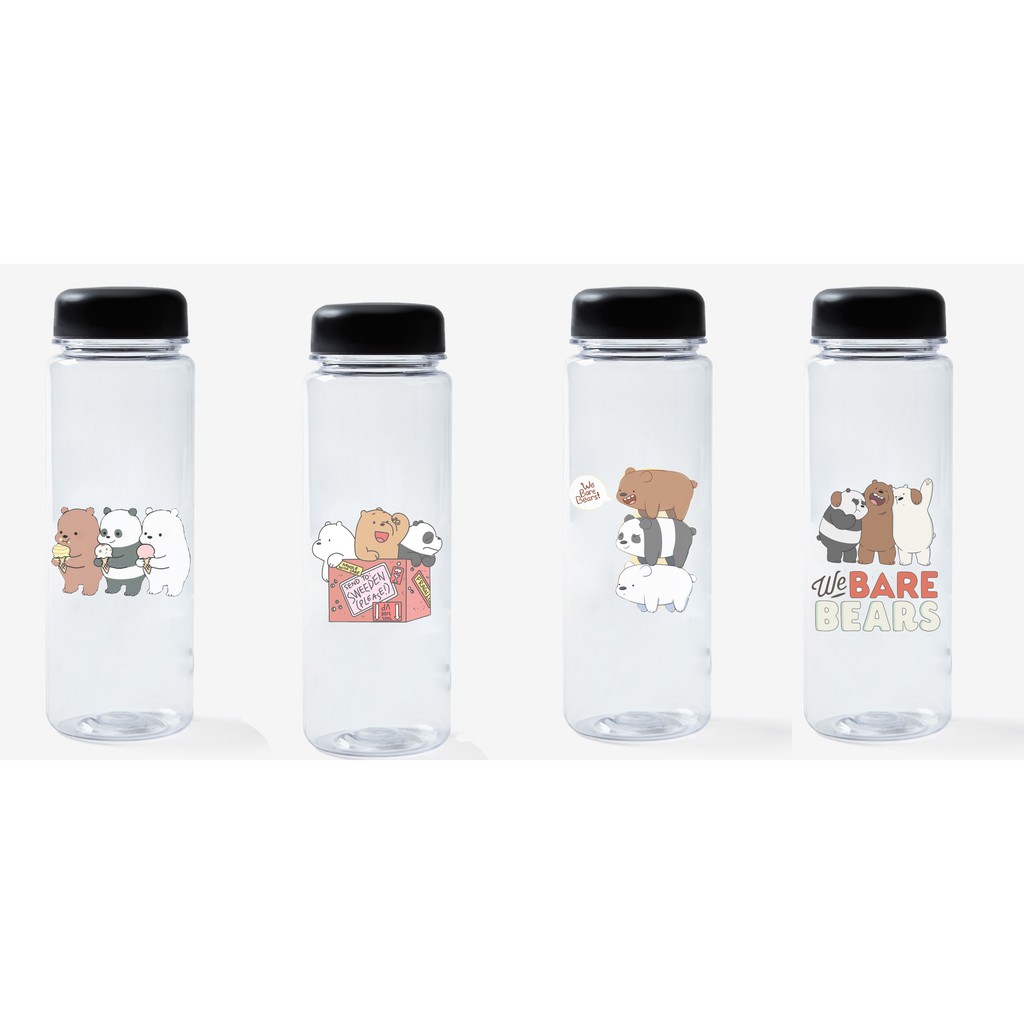 Bình nước ba anh em gấu nhựa in màu BNI2 500ml bình nước bare bear hoạt hình bình nước dễ thương