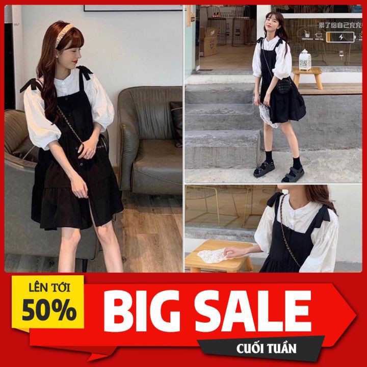 Đầm nữ dáng suông,xoè bánh bèo,đầm nữ trắng đen cột dây,Set Đầm Nữ 2 dây