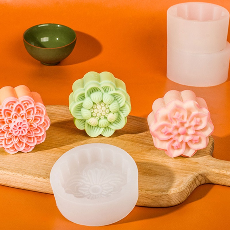 Khuôn Làm Bánh Trung Thu / Thạch Pudding / Xà Phòng Hình Bông Hoa Chống Dính Tiện Dụng