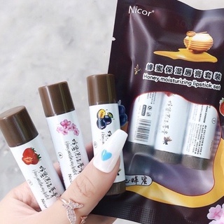 Set 3 Son dưỡng có màu Nicor dưỡng ẩm căng mọng mềm môi vị hoa quả