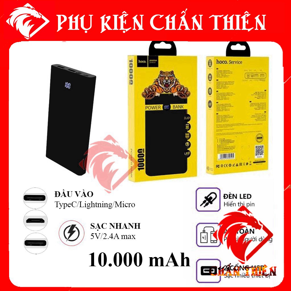 ✔️SẠC NHANH✔️ Sạc Dự Phòng Hoco 10000mAh - 3 Đầu vào - SẠC NHANH 2.4A - BẢO HÀNH 12 Tháng