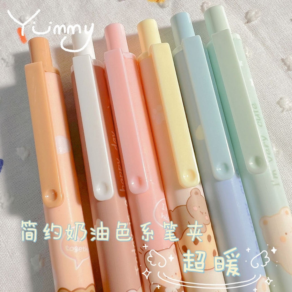 Set 6 Bút Bi Mực Đen Ngòi 0.5 Thiết Kế Hình Gấu Đáng Yêu