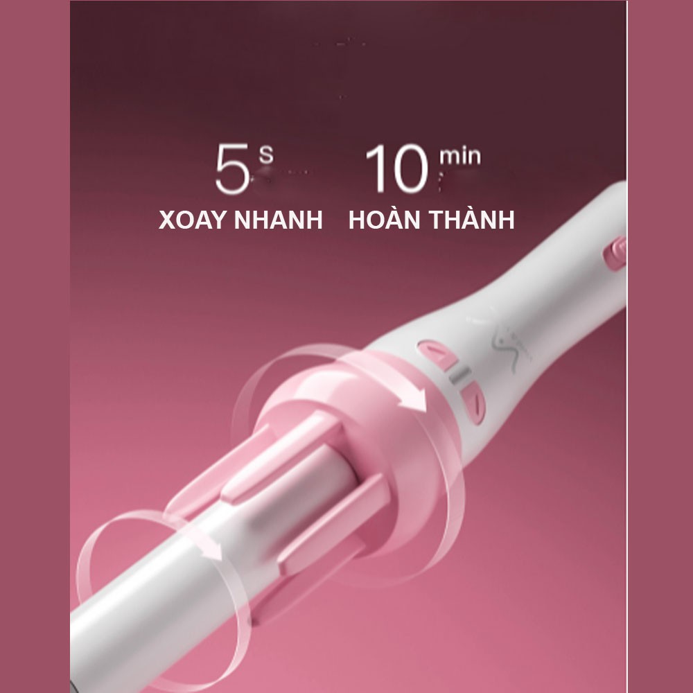 [ XẢ HÀNG ] MÁY LÀM TÓC UỐN XOĂN XOAY TỰ ĐỘNG 360 VIVID &amp; VOGUE HÀN QUỐC, TẶNG KÈM LƯỢC TẠO PHỒNG