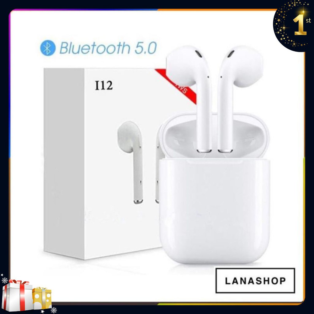 Tai Nghe Bluetooth 5.0 i12 TWS - Cảm Biến Vân Tay, Chất Âm Êm, Trong Trẻm Thời Lương Pin Tốt, Sang Trọng