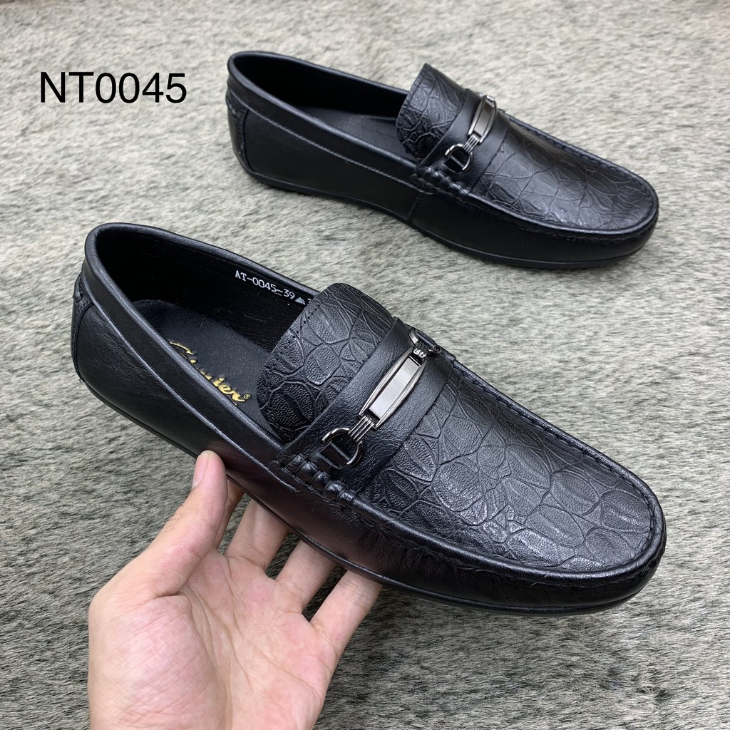 Giầy lười nam da bò loại đẹp in sần trẻ trung nam tính, giầy lười phong cách Hàn Quốc