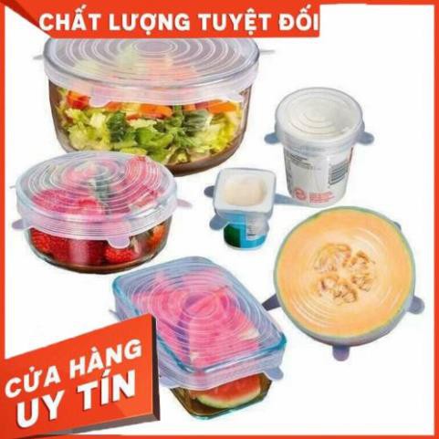 [Combo 6 cái loại đẹp] Bộ nắp đậy thức ăn sillicon chịu nhiệt tốt, bộ màng bọc thực phẩm silicon