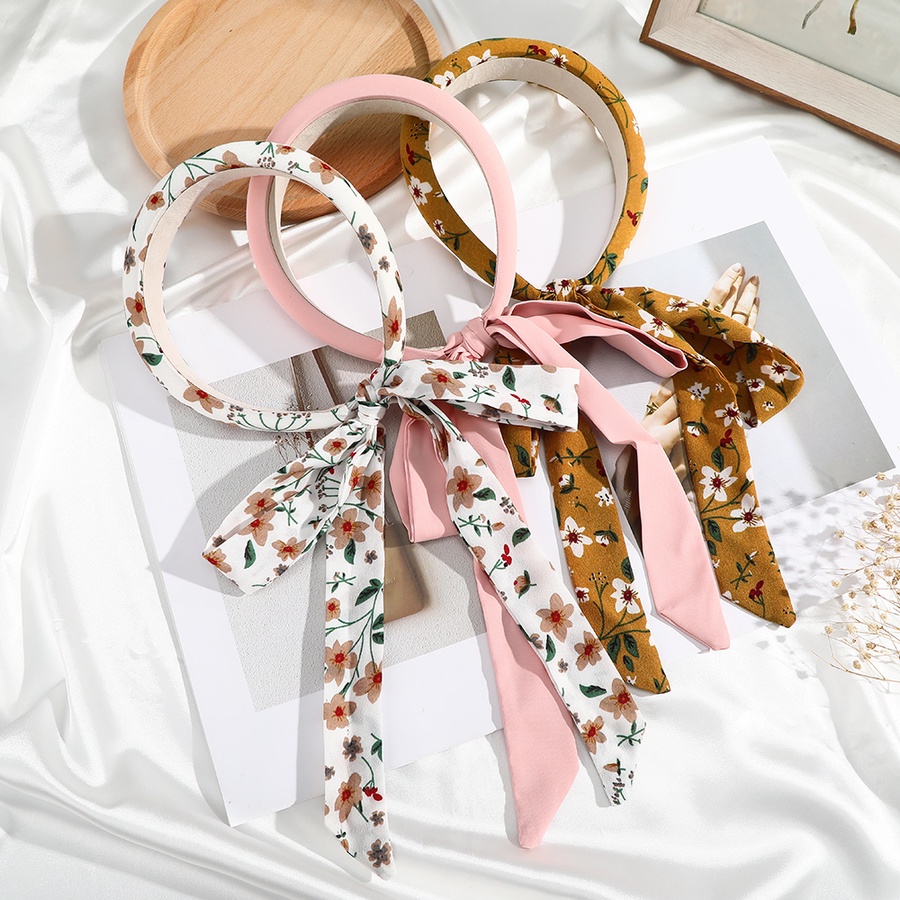 Băng đô thắt nơ ruy băng bản rộng in họa tiết dễ thương phong cách Hàn Quốc thời trang dành cho nữ