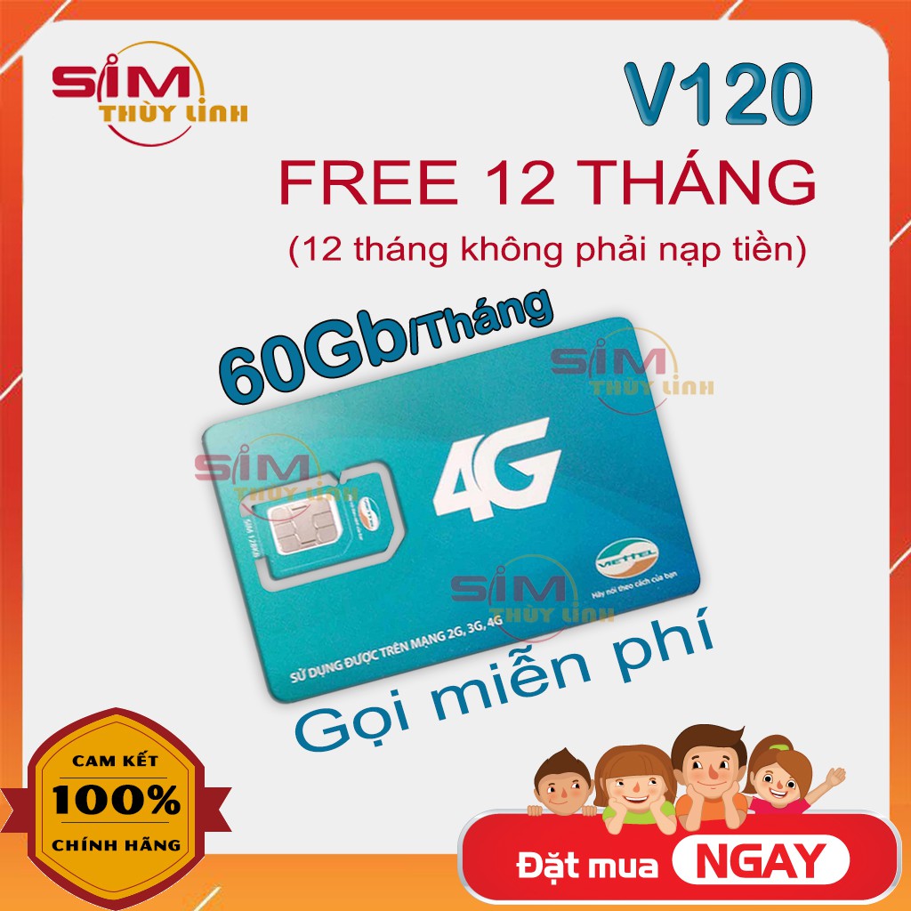 Sim 4G Viettel V120 ?FREE12THÁNG? Sim V90 cũ, Data 4G tốc độ cao, Km 60Gb/tháng , 2Gb/ngày Gọi Miễn Phí