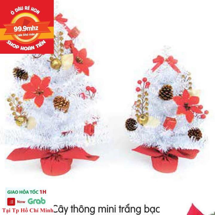 Cây Thông Noel Để Bàn 40Cm Màu Trắng Đế Nhựa Bọc Vải Đỏ