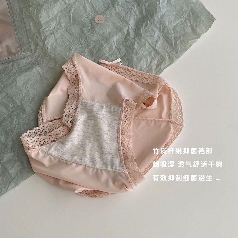 Set 3  Quần Lót Đúc Su Viền Ren Phối Nơ kèm Túi Bấm Khuy