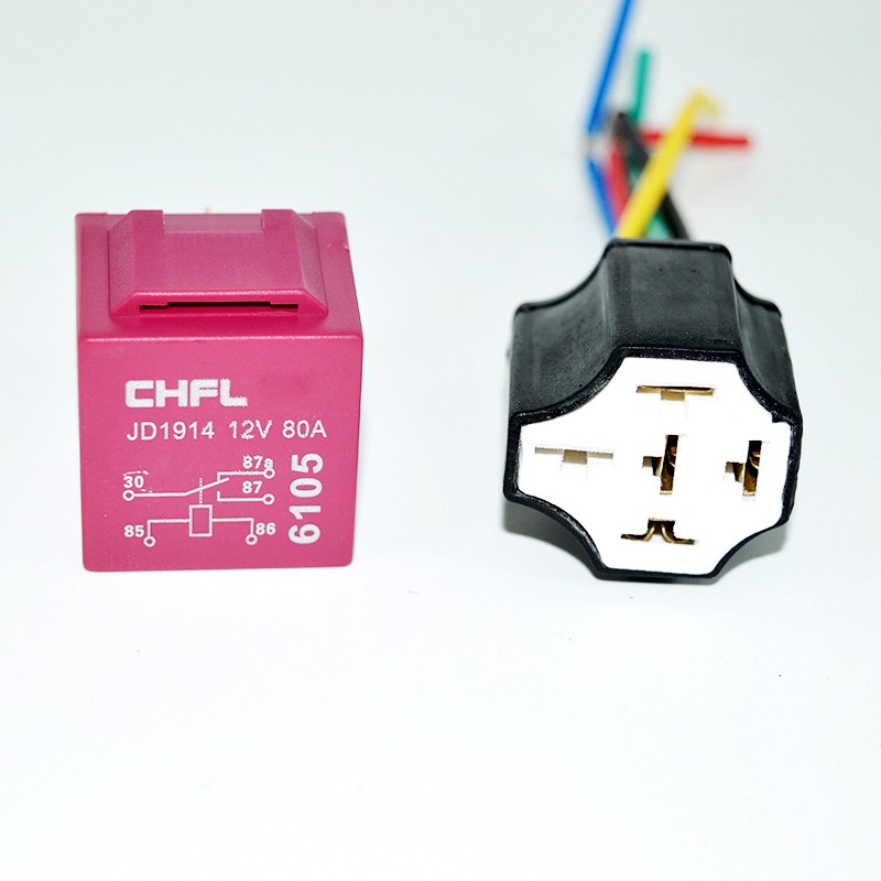 Relay 5 chân 12V 80A và chui cắm bằng sứ chống thấm nước SRL5