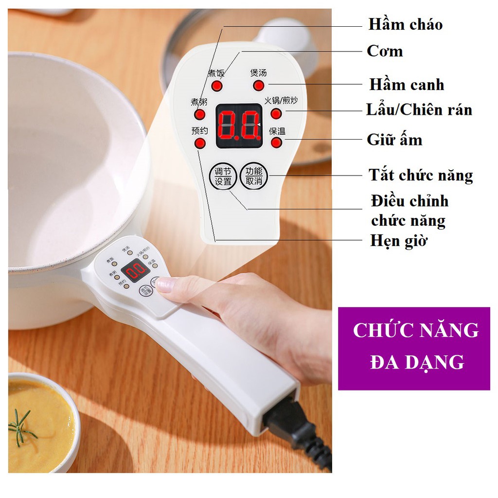 Nồi điện mini đa năng SHANGHOU cảm ứng chống dính Nồi lẩu mini dung tích 1.6L Công suất 600w Tặng xửng hấp inox