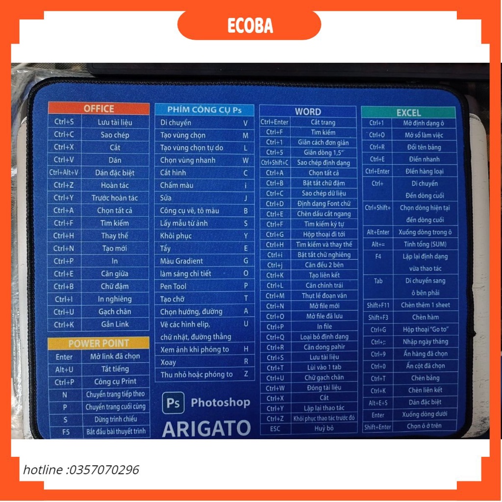 Bàn di chuột công thức khâu viền Arigato dành cho PTS/WORLD/EXCEL bền đẹp giá rẻ ECOBA