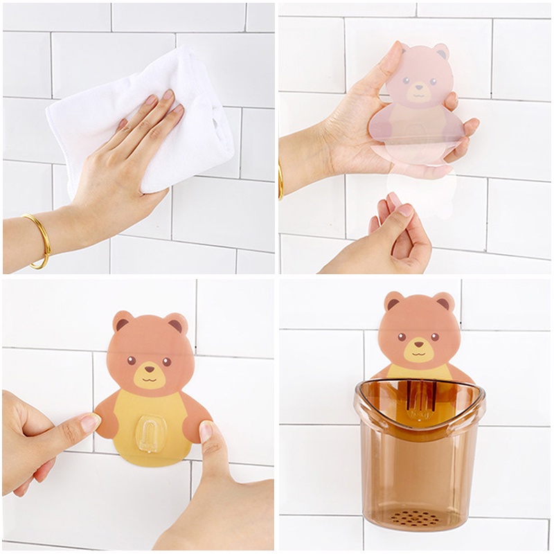 Giá đựng bàn chải đánh răng tự dính hình gấu dễ thương