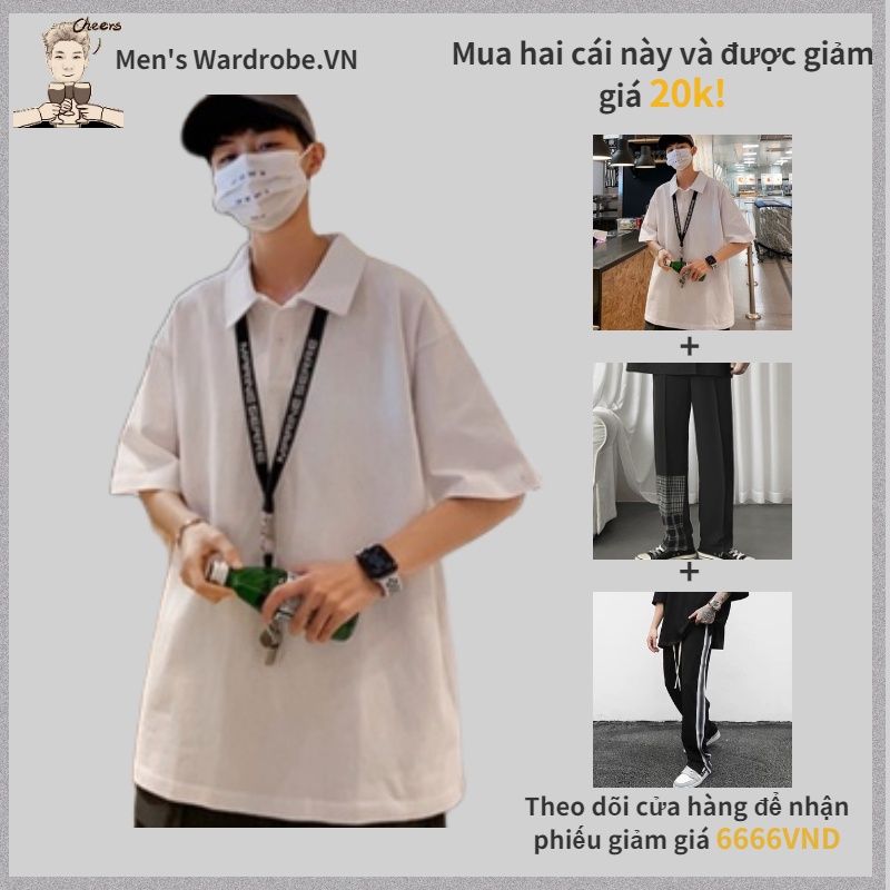 Áo thun polo tay ngắn dáng rộng có khóa kéo thời trang phong cách Hàn Quốc cho nam fashion simple áo phông