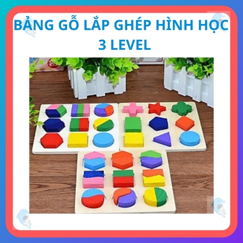 Bảng Gỗ Lắp Ghép Hình Học 3 Level Giúp Bé Phát Triển Khả Năng Nhận Biết Hình Khối Màu Sắc