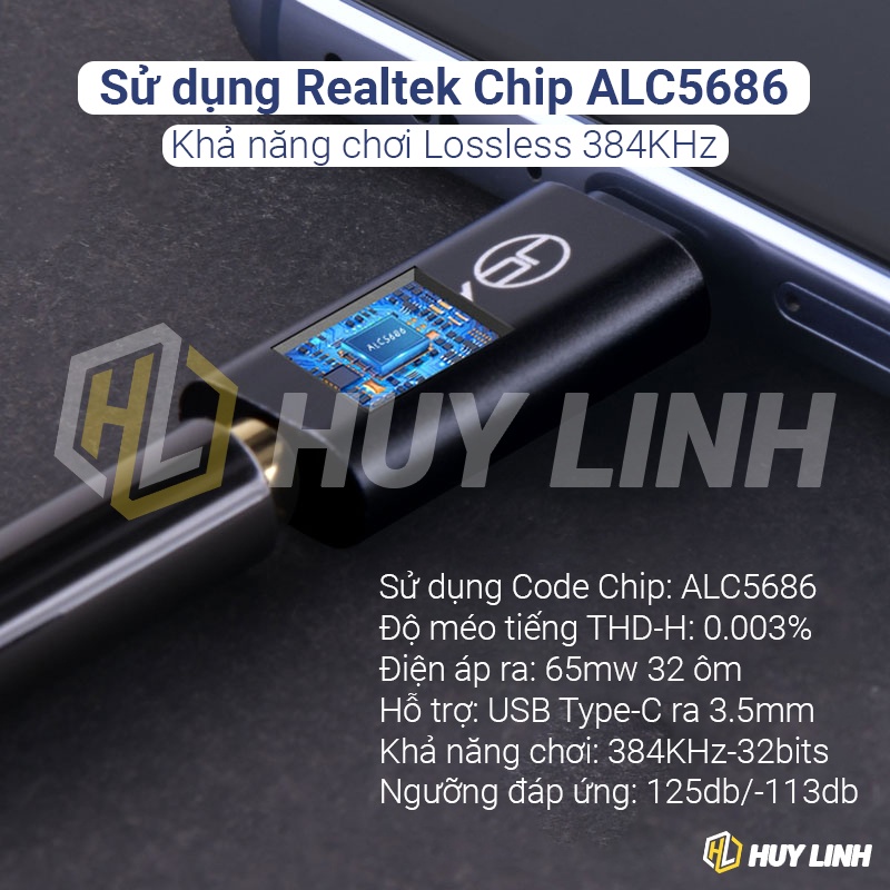 Đầu chuyển đổi JCALLY JA04 Chip Dac Realtek AL5686 đầu chuyển đổi âm thanh Type-C to 3.5mm