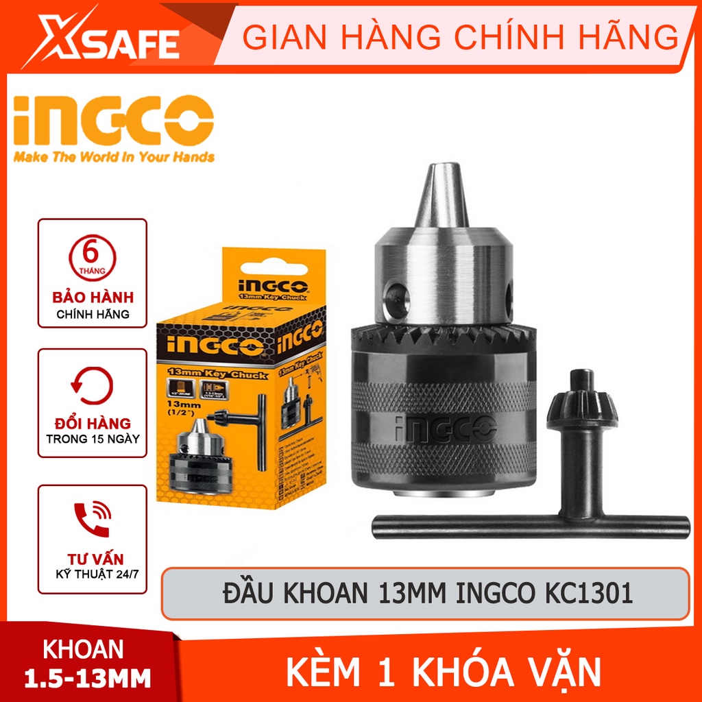 Đầu khoan tự động INGCO KCL1301 13mm Đầu máy khoan khả năng khoan 2-13mm, kích thước kết nối 1/2&quot; - 20UNF [XSAFE]
