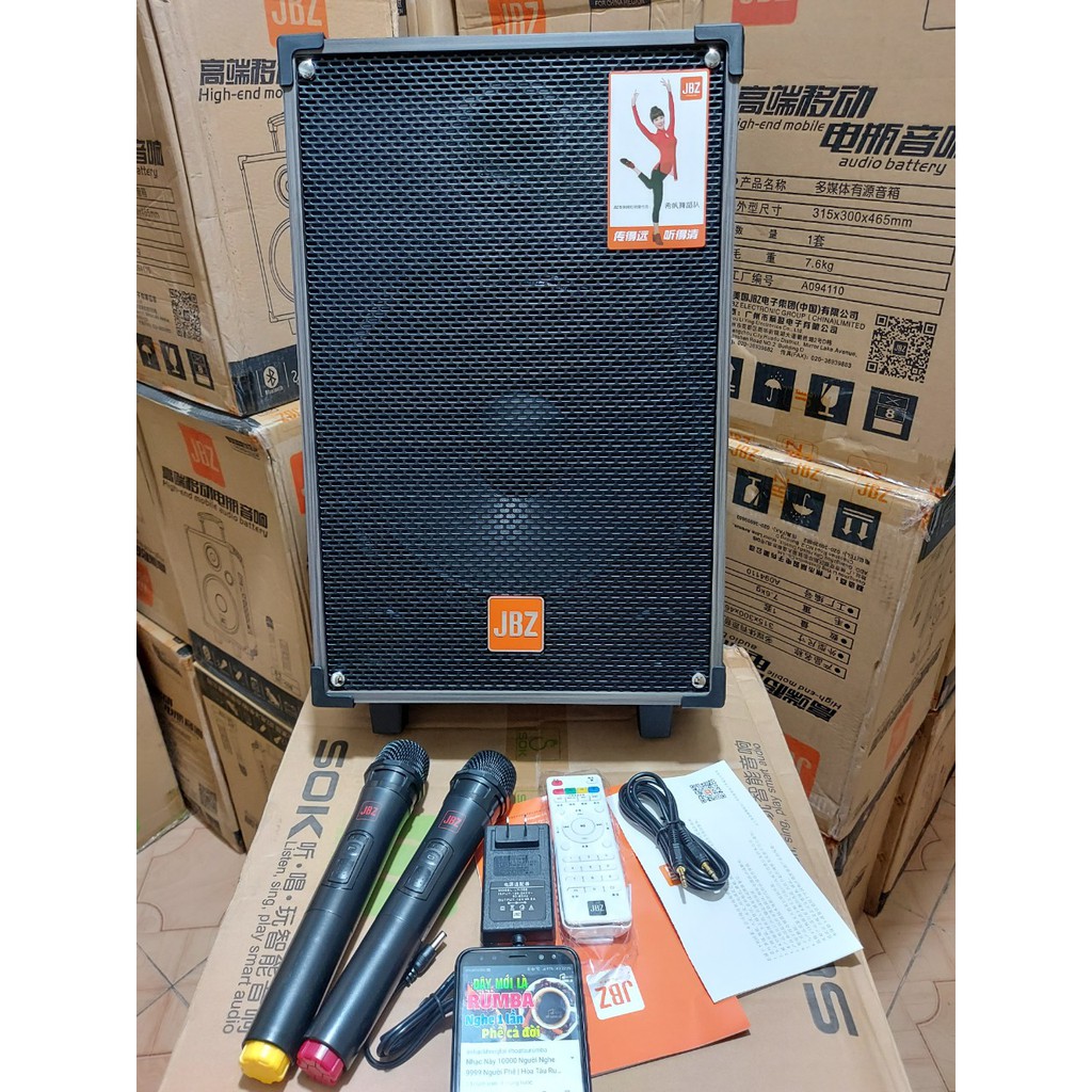 Loa kéo KARAOKE JBZ NE-109-Bass 3 tấc(30cm)CS-350W+2 Micro Không Dây+Remto+1 adapter sạc+dây tín hiệu tivi