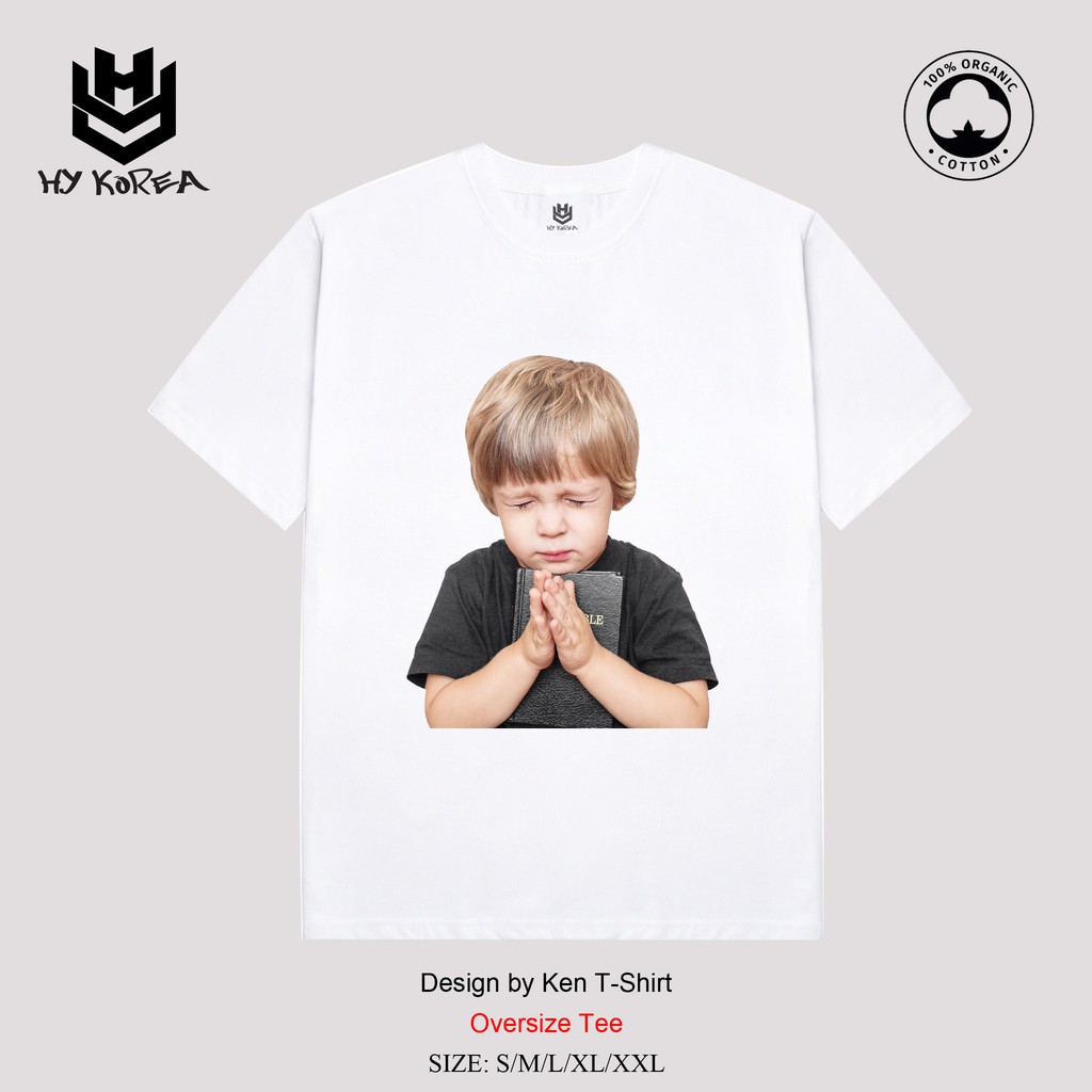 Áo Thun Tay Lỡ HY Korea In Hình Em Bé Cầu Nguyện Form Rộng Tay Lỡ 15.