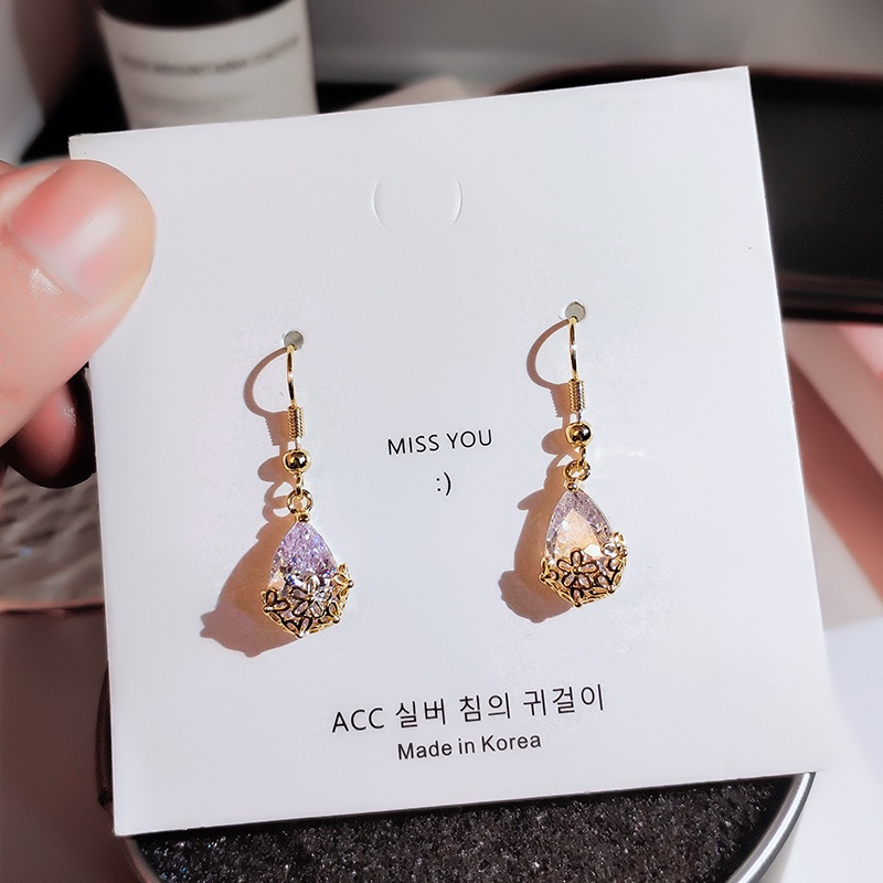 Khuyên tai JIUDUOLAN thiết kế giọt nước đính đá zircon nhân tạo sáng bóng phong cách mới thanh lịch dễ phối đồ