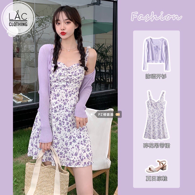 Set Váy Hai Dây + Áo Cardigan Len Phong Cách Bánh Bèo 2021 M12