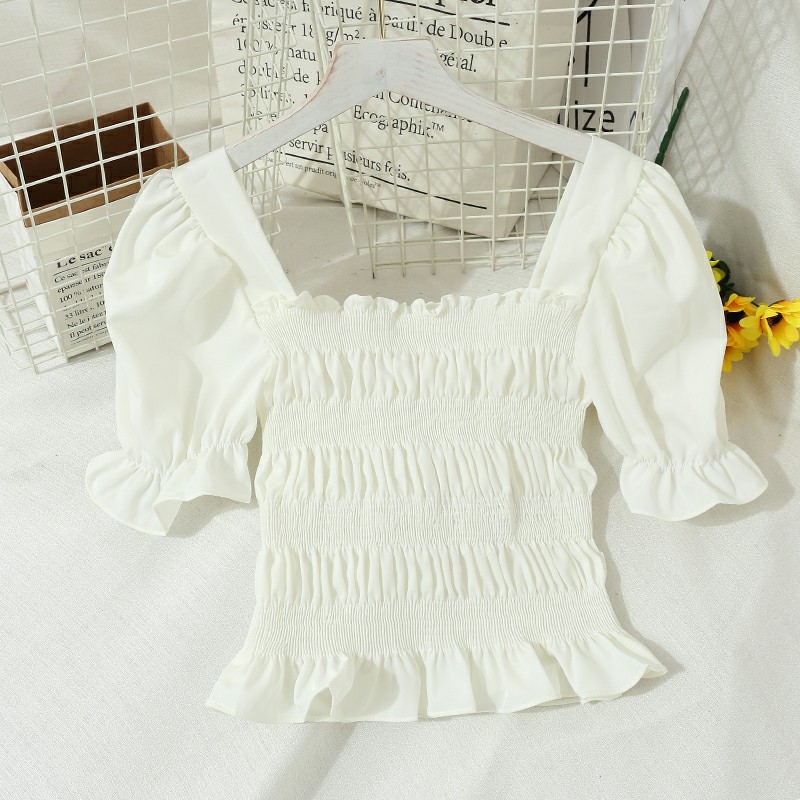 Áo cổ vuông croptop Quảng châu chun sau