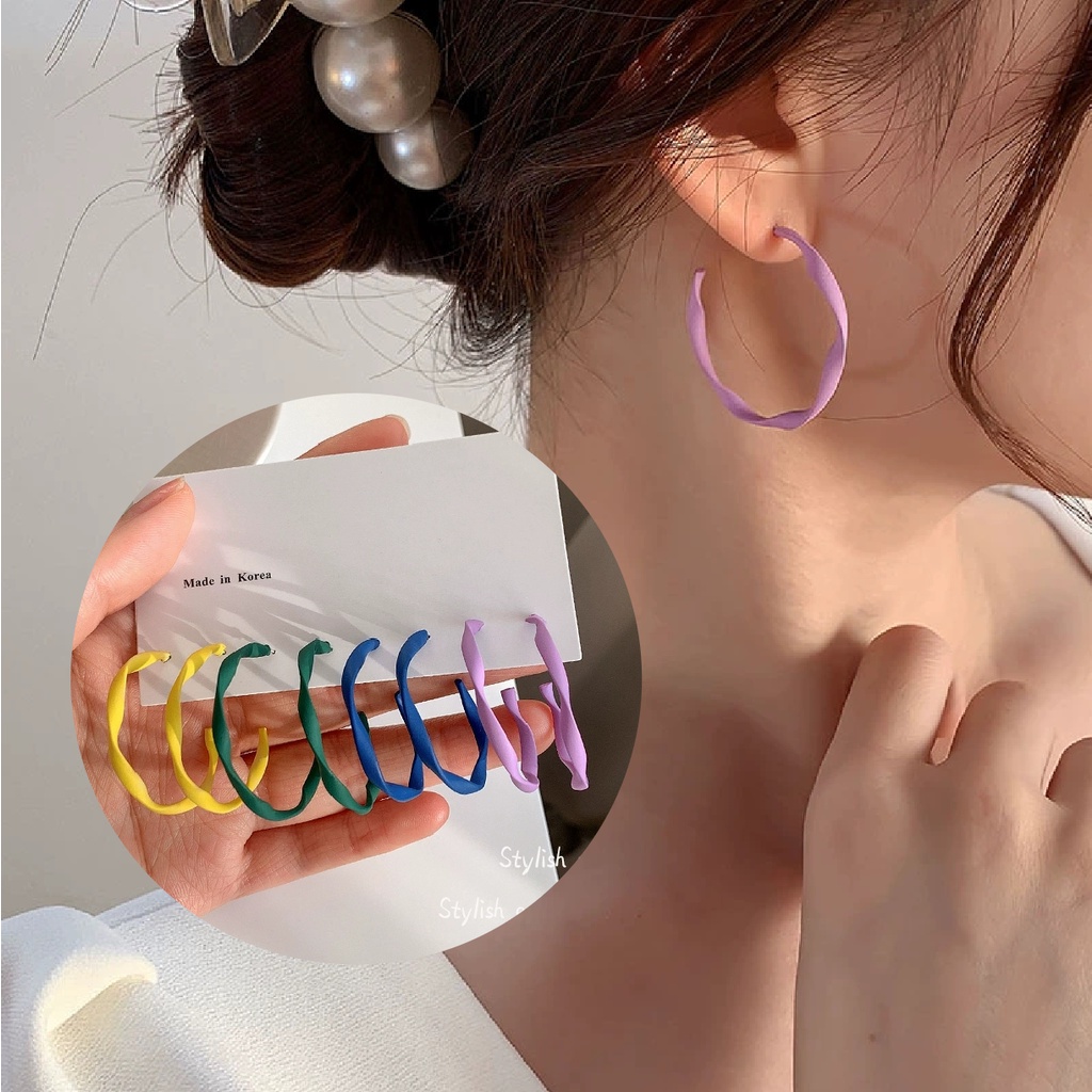 Bông Tai Mạ Bạc 925 Dạng Vòng Phong Cách retro Hàn Quốc