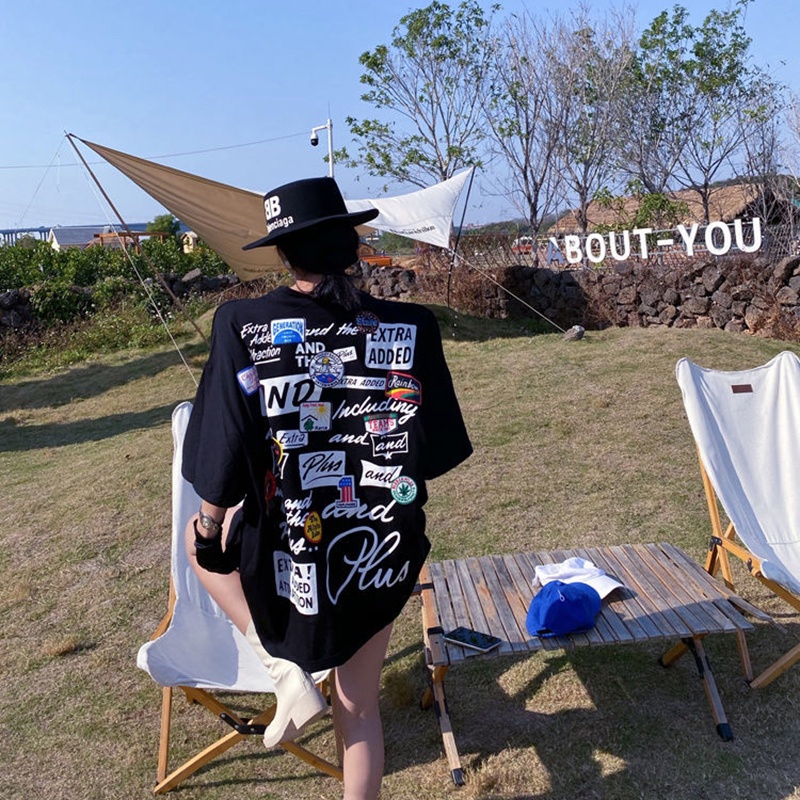 IELGY Áo thun IELGY tay ngắn dáng rộng thời trang cho nữ