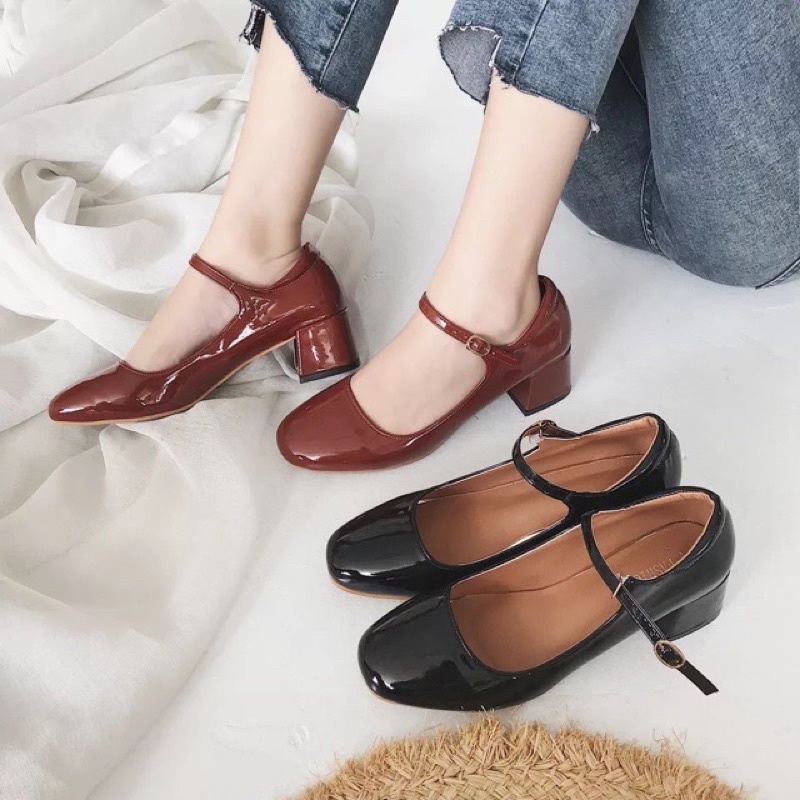 Giày Mary Jane Vintage 5cm da bóng có sẵn hàng loại mới
