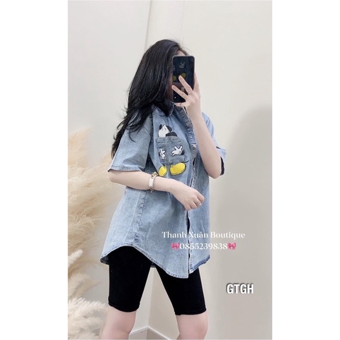 Áo sơ mi bò demi hình micky cho nữ