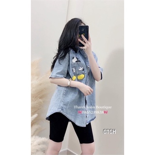 áo sơ mi bò demi hình micky cho nữ