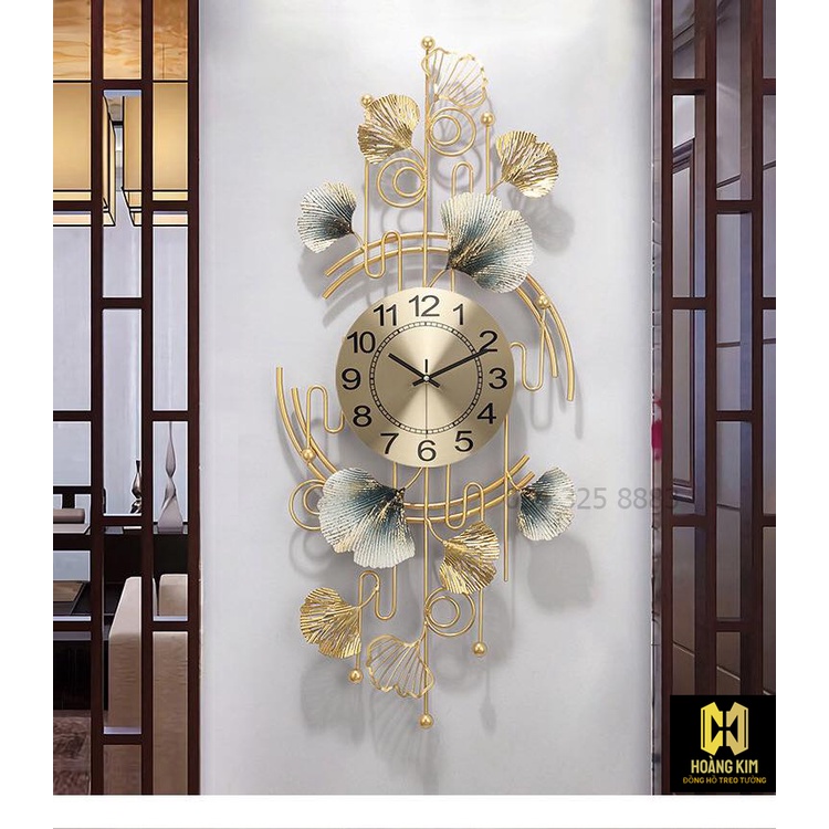 Đồng hồ treo tường Đồng hồ trang trí Decor lá Gingco cách điệu size 93x48cm