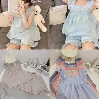 [Ảnh thật/Video]Bộ Đồ Ngủ Cánh Tiên Hoạ Tiết Kẻ Xốp Xinh Xắn - Set Đồ Ngủ Cánh Tiên Kẻ Cảo Nhiều Màu Freesize 55kg