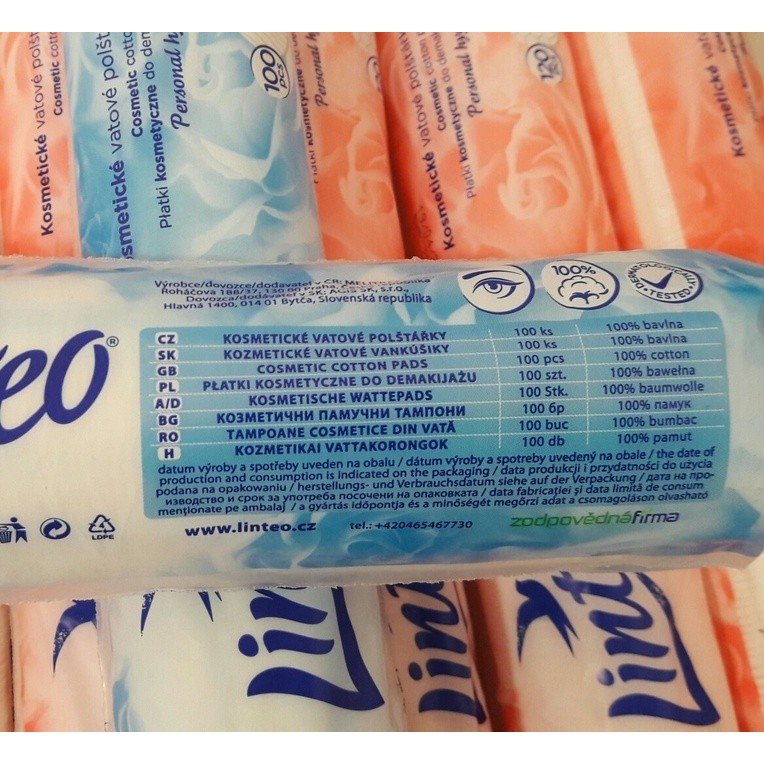 Bông tẩy trang Linteo 100 miếng/bịch - hàng nhập khẩu Châu ÂU