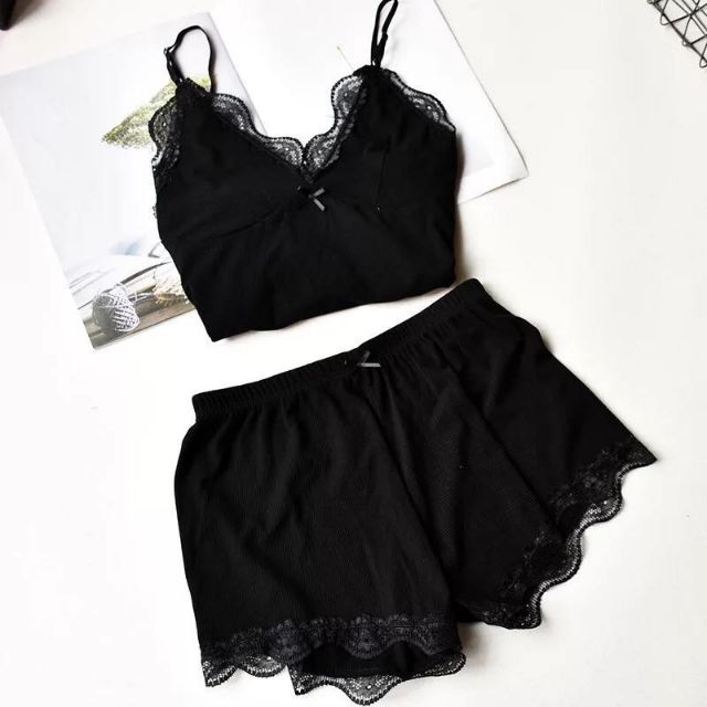 Bộ ngủ cotton tăm hai dây siêu xinh
