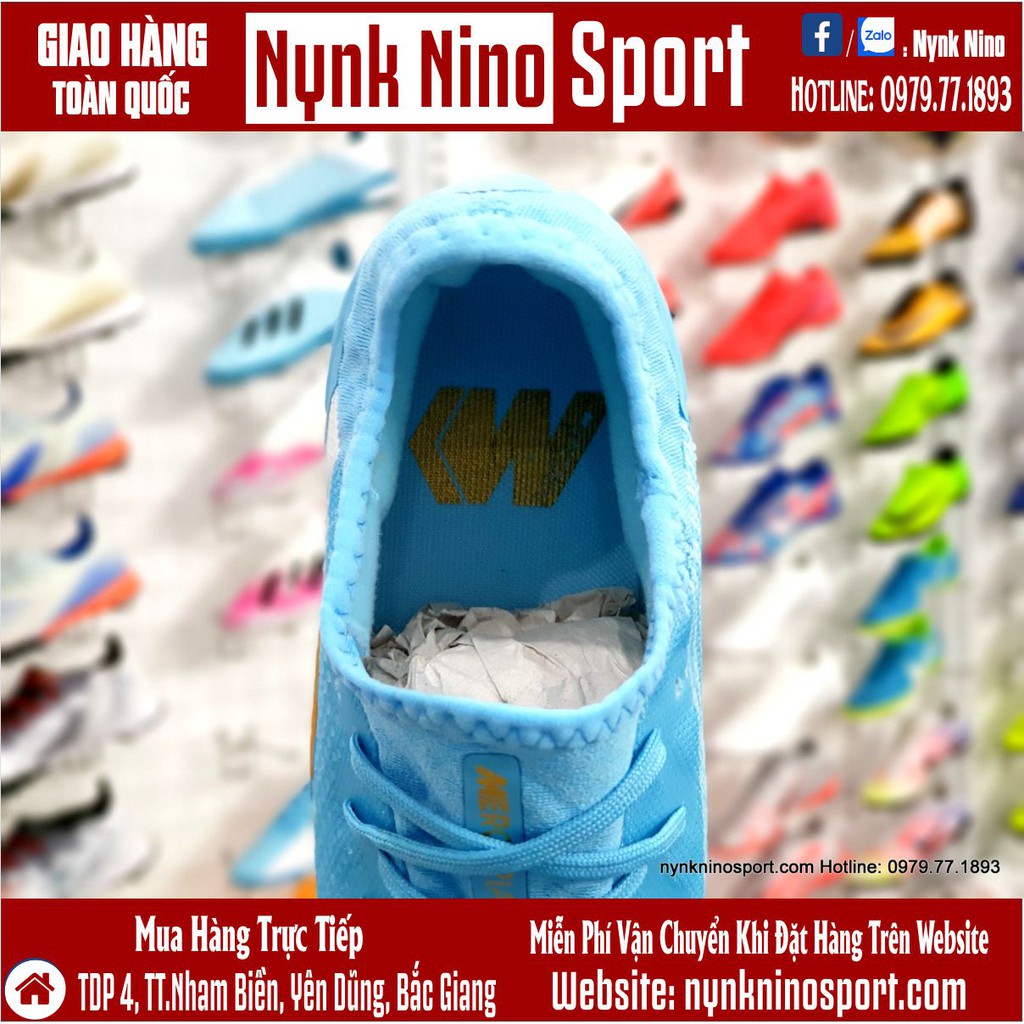 Giày Bóng Đá Mercurial Vapor 13 Pro Xanh Biển Trắng Vạch Vàng HQ TF