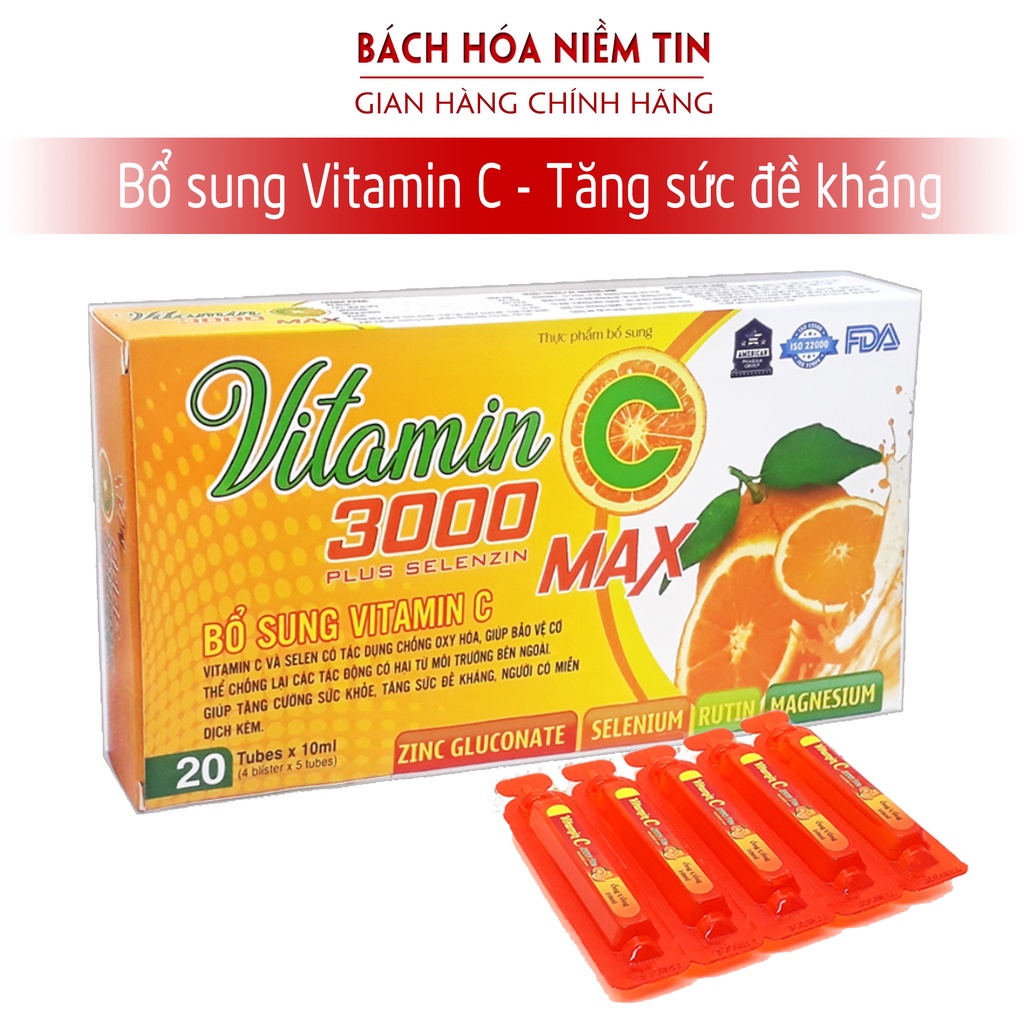 Vitamin C 3000mg Plus Selenxin Max - Bổ sung Vitamin C, rutin, zin C giúp tăng cường sức đề kháng cho trẻ từ 6 tháng